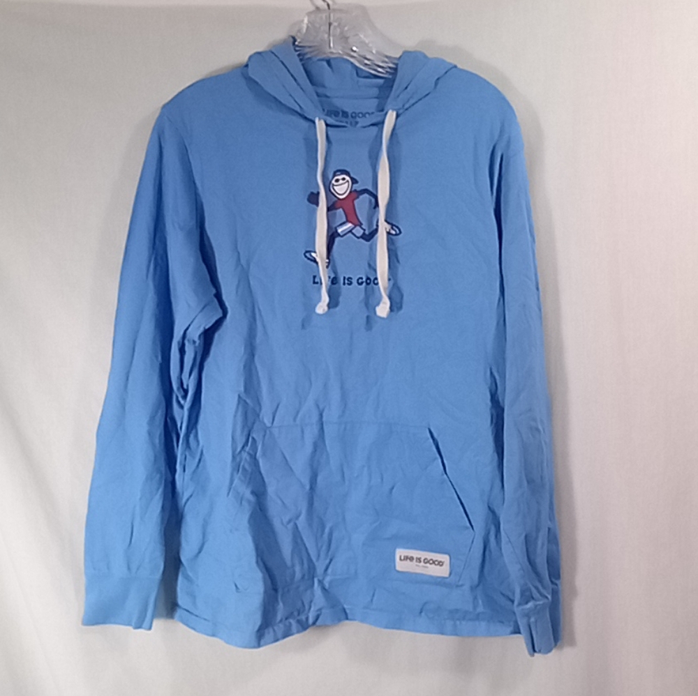 Life is Good Light Blue Graphic Print Hoodie Size M